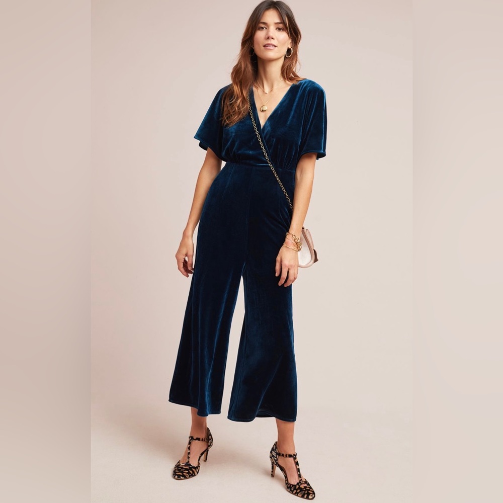 Sapphire Blue Velvet Jumpsuit from Anthropologie
